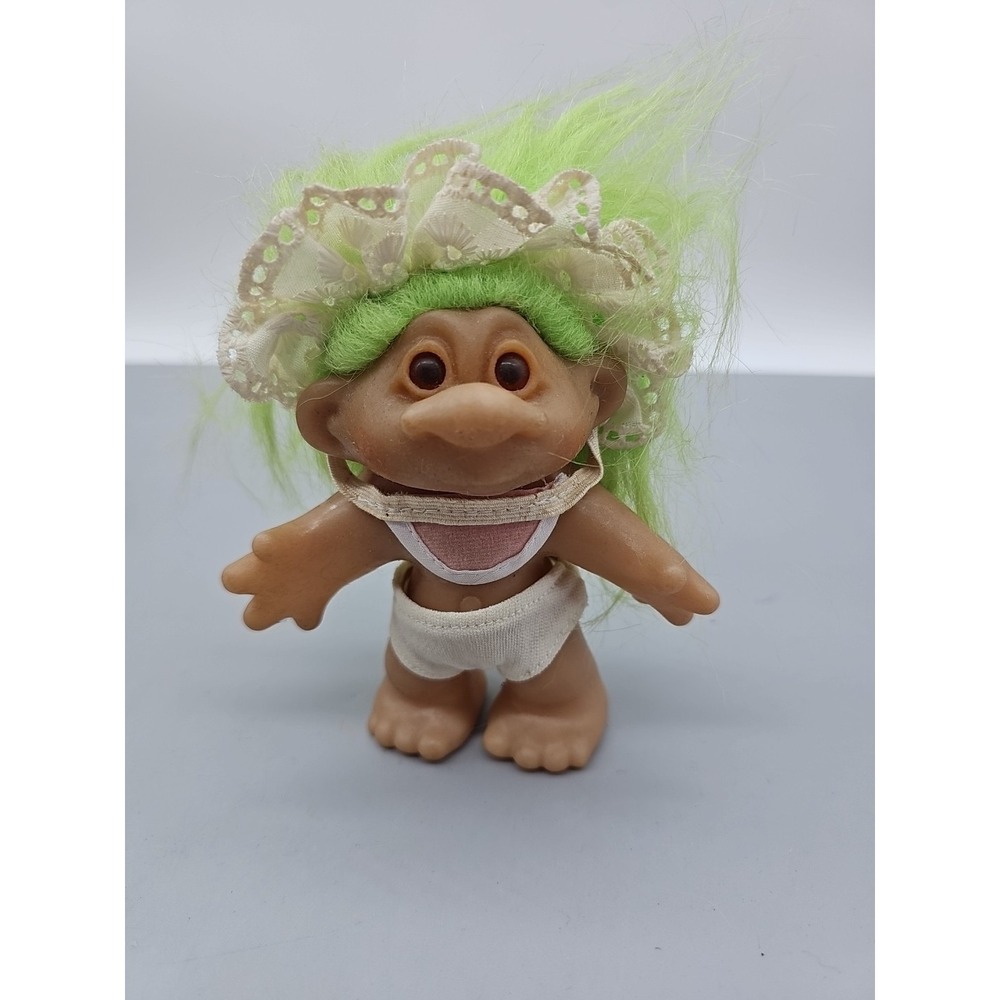 Vintage 6" Thomas Dam Troll Doll  Boy With Neon Green Hair 1986